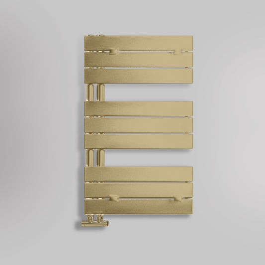 Grzejnik Łazienkowy Dekoracyjny Nowoczesny - Szczotkowane złoto - 830x500mm, gładkie tło firmy Lazzarini