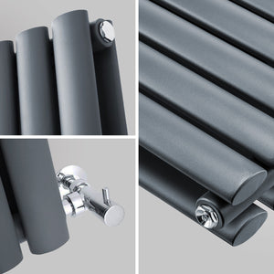 grzejniki dekoracyjne pokojowe o owalnym profilu kolumny - zbliżenie - szary podwójny