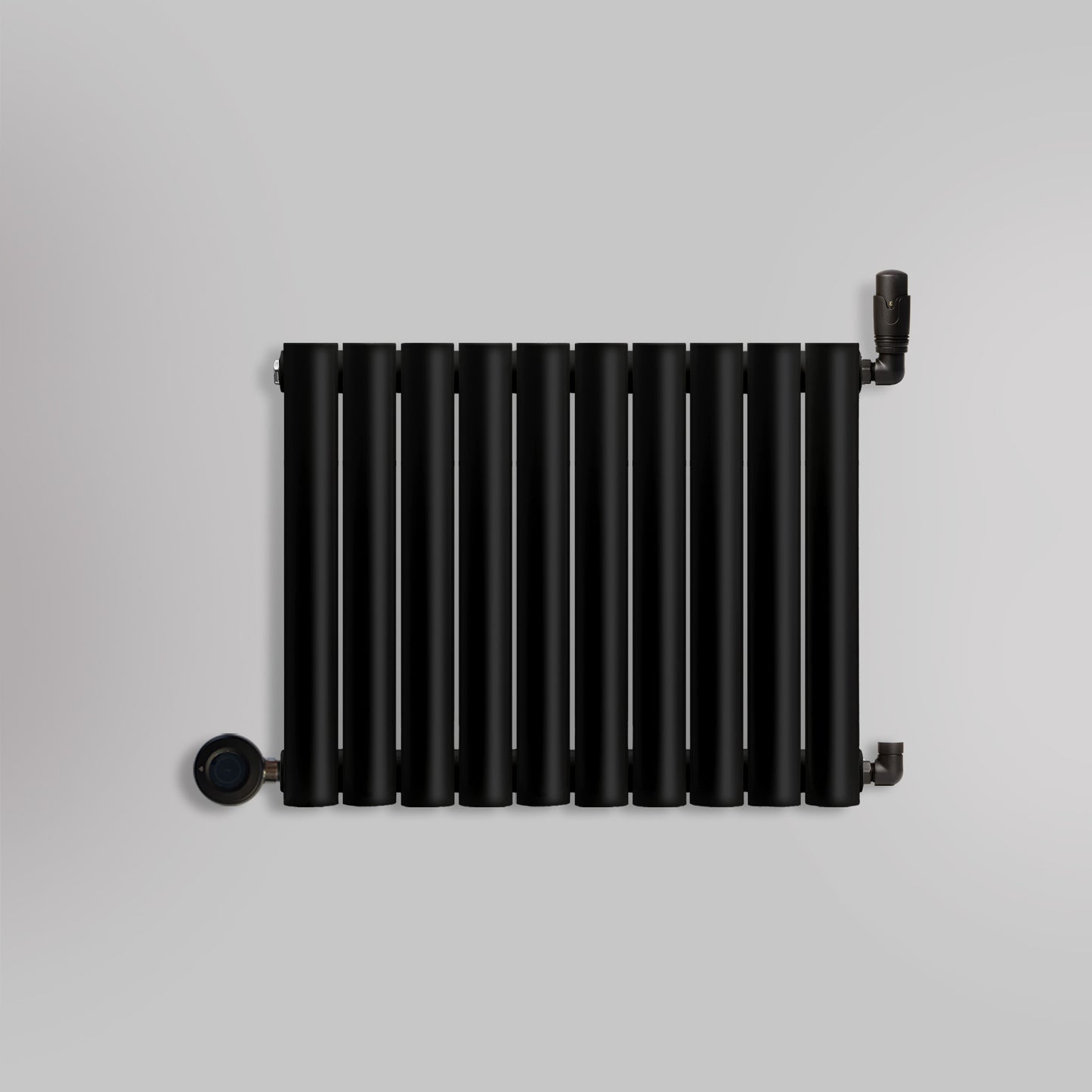 Grzejnik Wodno Elektryczny Dekoracyjny - Owalny Podwójny Kolumnowy Czarny - 560x590mm, grzejnik hybrydowy firmy Heissmann