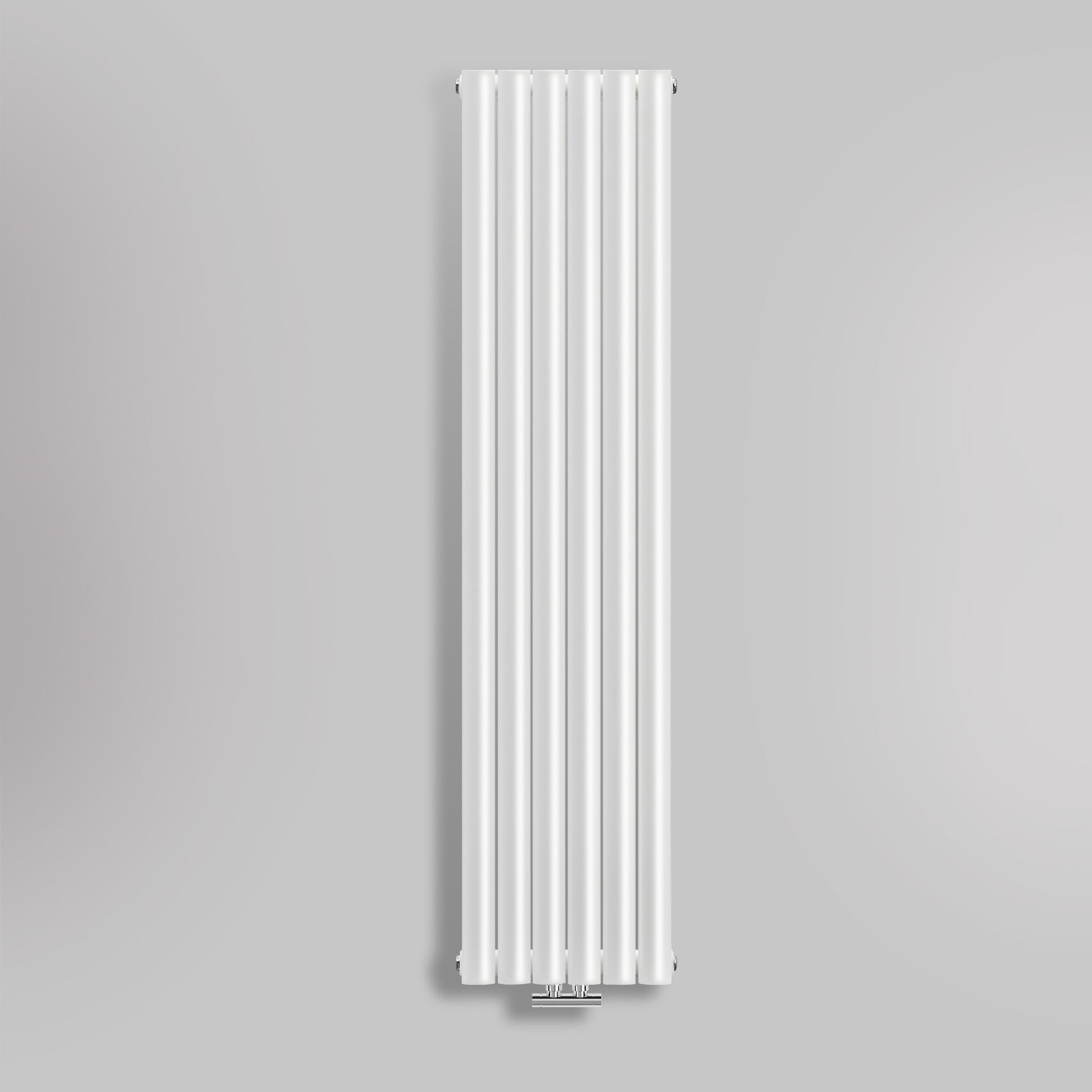 Grzejnik Dekoracyjny Pionowy - Owalny Podwójny Kolumnowy Biały - 1800x354mm, gładkie tło firmy Heissmann