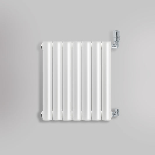 Grzejnik Dekoracyjny - Owalny Podwójny Kolumnowy Biały - 560x410mm, gładkie tło firmy Heissmann