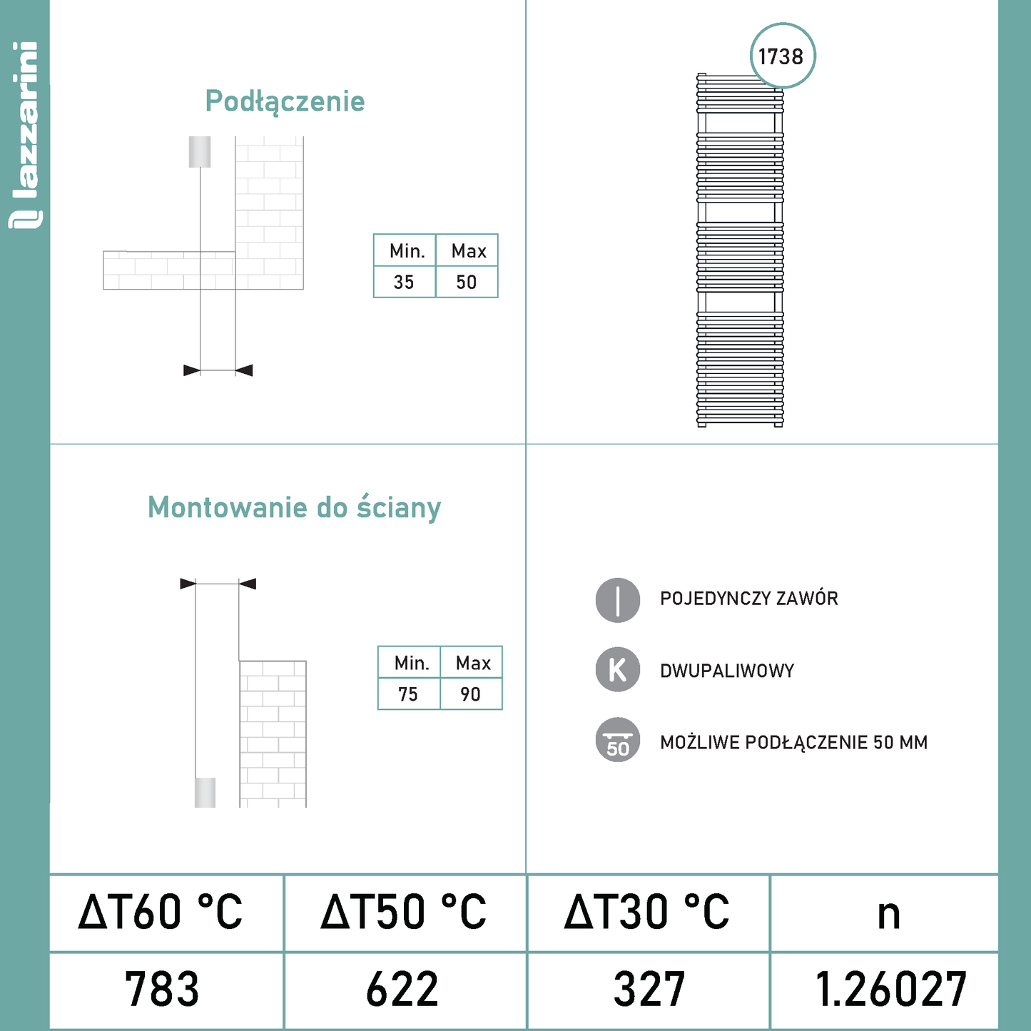 Grzejnik Łazienkowy Dekoracyjny - Chrom - 1738x500mm