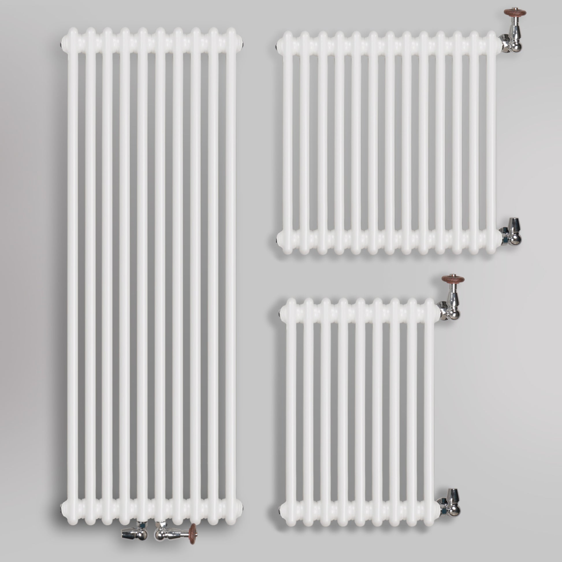 Grzejniki Żeberkowe Dekoracyjne Pokojowe - Białe, kolaż z wyborem grzejników w pionie i poziomie