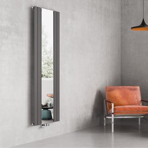 Grzejnik Dekoracyjny Pionowy z lustrem - Antracytowy - 1800x600mm, Pionowy grzejnik w łazience firmy Lazzarini