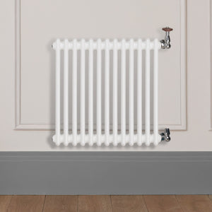 Grzejnik Dekoracyjny Żeberkowy - 2 Kolumnowy Biały - 576x605mm, Designerski grzejnik na ścianie wyłożonej panelami Empire