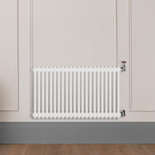 Grzejnik Dekoracyjny Żeberkowy - 2 Kolumnowy Biały - 576x1010mm, Designerski grzejnik na ścianie wyłożonej panelami Empire