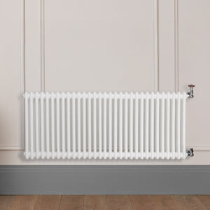 Grzejnik Dekoracyjny Żeberkowy - 2 Kolumnowy Biały - 576x1415mm, Designerski grzejnik na ścianie wyłożonej panelami Empire