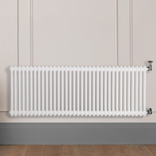 Grzejnik Dekoracyjny Żeberkowy - 2 Kolumnowy Biały - 576x1595mm, Designerski grzejnik na ścianie wyłożonej panelami Empire