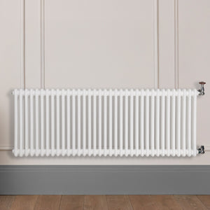 Grzejnik Dekoracyjny Żeberkowy - 2 Kolumnowy Biały - 576x1595mm, Designerski grzejnik na ścianie wyłożonej panelami Empire