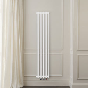 Grzejnik Dekoracyjny Żeberkowy Pionowy - 3 Kolumnowy Biały - 1800x380mm, Designerski grzejnik na ścianie wyłożonej panelami Empire