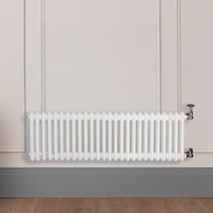 Grzejnik Dekoracyjny Żeberkowy - 3 Kolumnowy Biały - 426x1190mm, Designerski grzejnik na ścianie wyłożonej panelami Empire