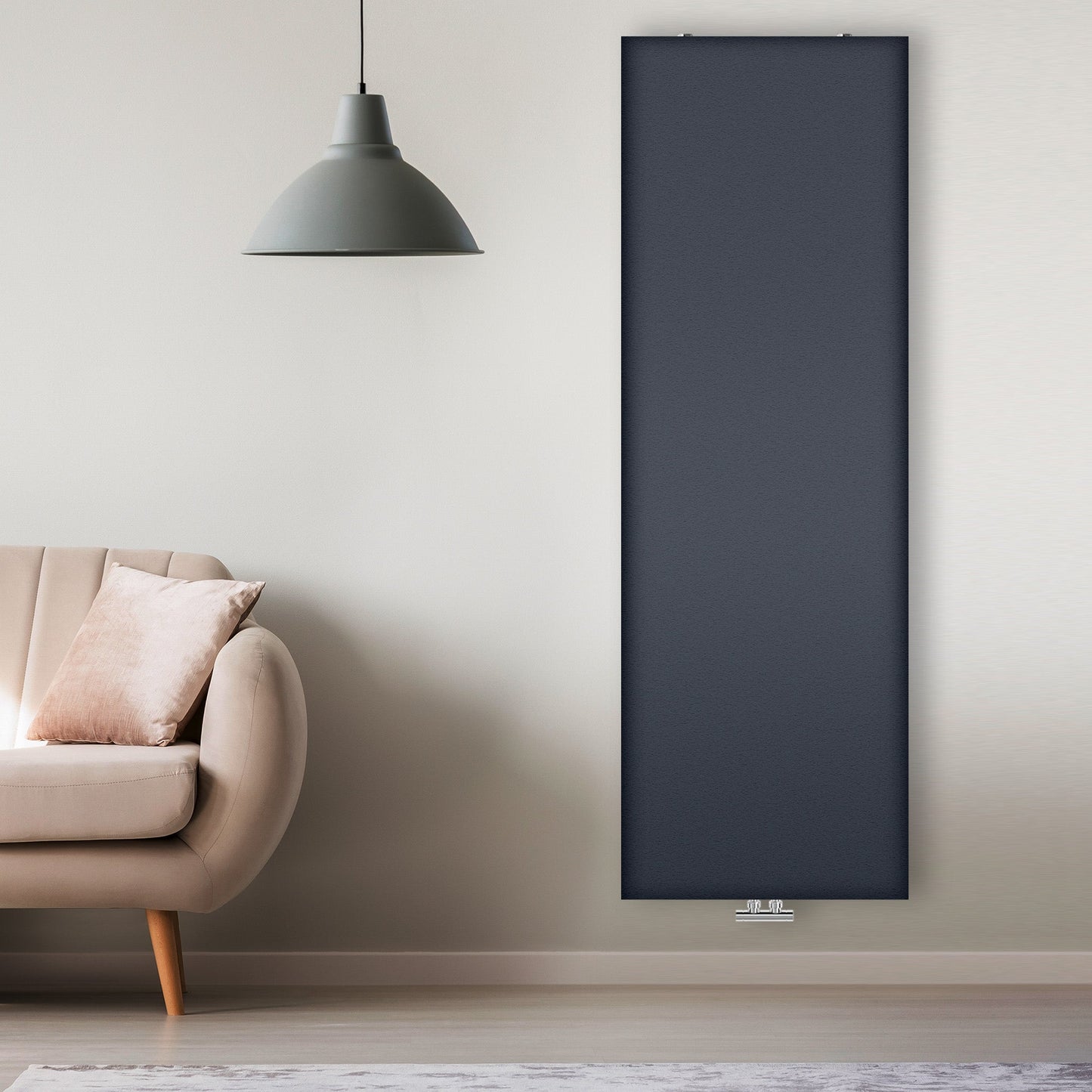 Grzejnik Dekoracyjny Pionowy - Płaski Panelowy Antracytowy - 1800x600mm, Designerski grzejnik w nowoczesnym salonie firmy Heissmann