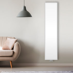 Grzejnik Dekoracyjny Pionowy - Płaski Panelowy Biały - 1800x400mm, Designerski grzejnik w nowoczesnym salonie firmy Heissmann