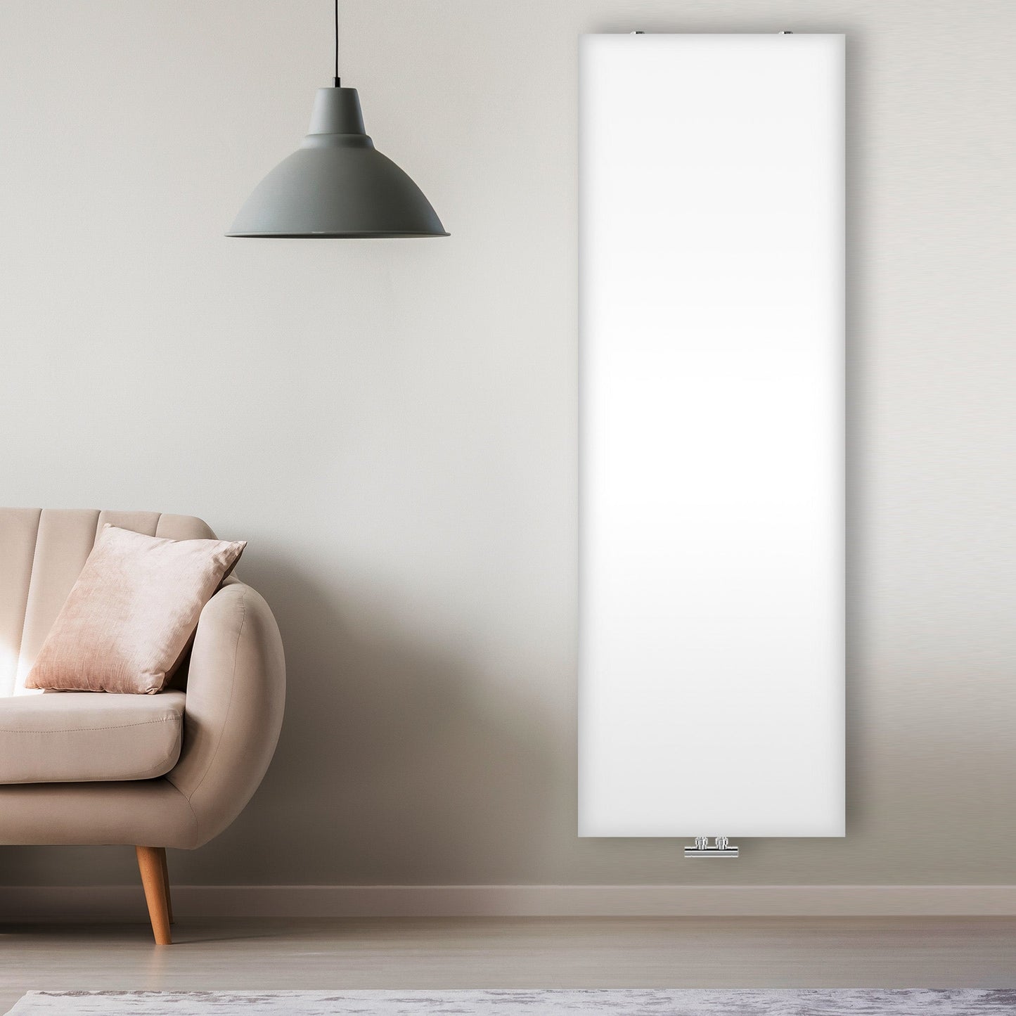 Grzejnik Dekoracyjny Pionowy - Płaski Panelowy Biały - 1800x600mm, Designerski grzejnik w nowoczesnym salonie firmy Heissmann