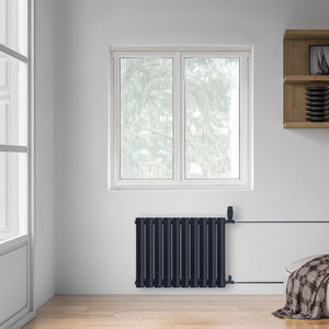 Grzejnik Dekoracyjny - Owalny Kolumnowy Antracytowy - 545x590mm, grzejnik w sypialni firmy Heissmann