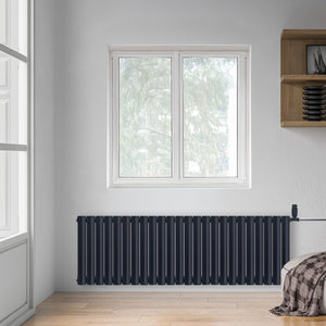 Grzejnik Dekoracyjny - Owalny Kolumnowy Antracytowy - 545x1416mm, grzejnik w sypialni firmy Heissmann