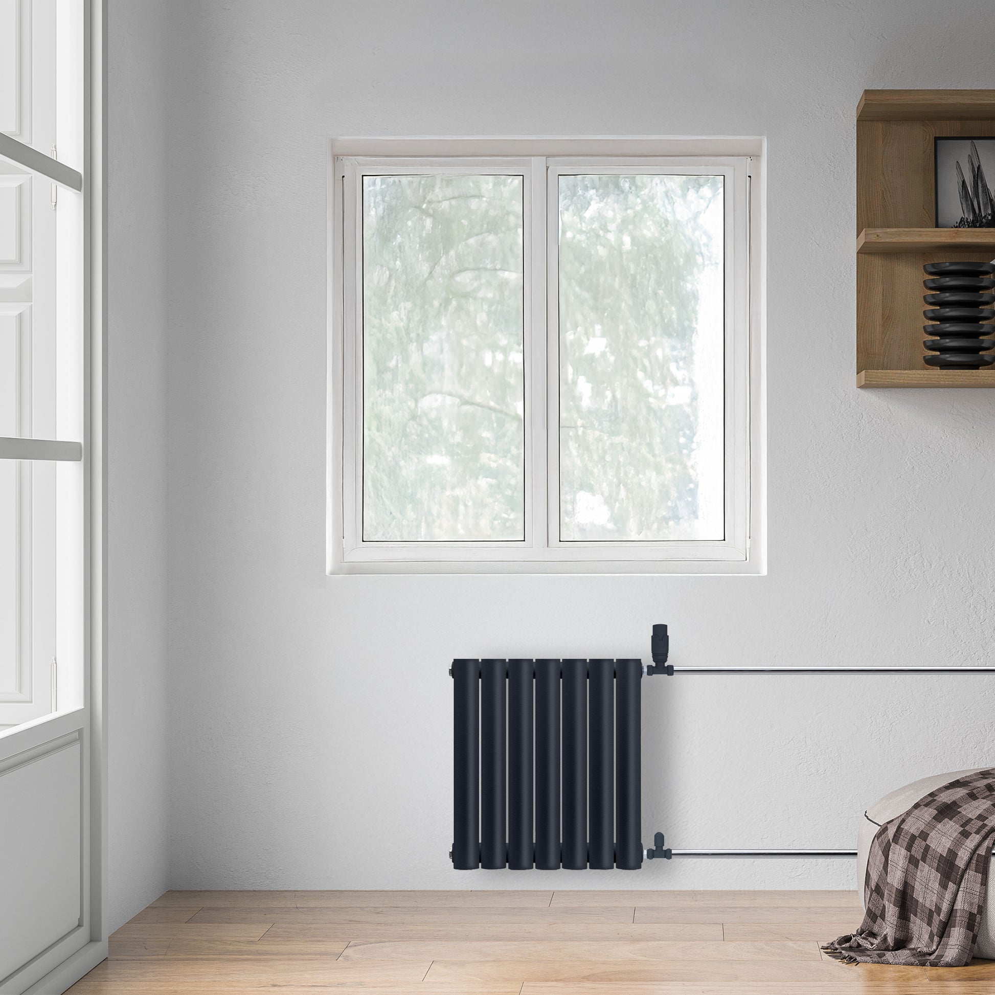 Grzejnik Dekoracyjny - Owalny Kolumnowy Antracytowy - 545x410mm, grzejnik w sypialni firmy Heissmann