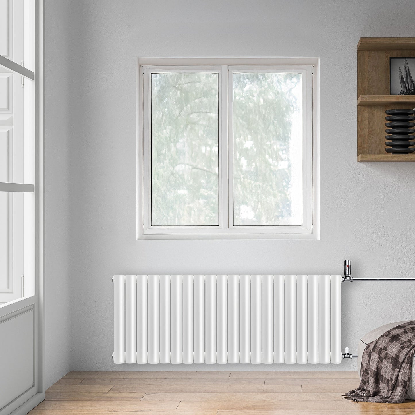 Grzejnik Dekoracyjny - Owalny Kolumnowy Biały - 545x1180mm, poziomy grzejnik w sypialni firmy Heissmann