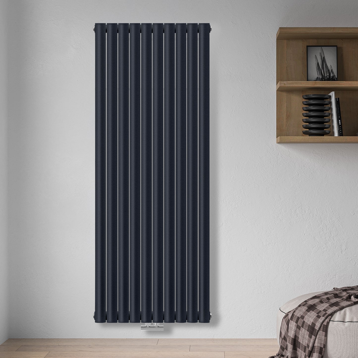 Grzejnik Dekoracyjny Pionowy - Owalny Podwójny Kolumnowy Antracytowy - 1800x590mm, Pionowy grzejnik dekoracyjny na ścianie - Heissmann