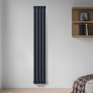 Grzejnik Dekoracyjny Pionowy - Owalny Podwójny Kolumnowy Antracytowy - 1800x236mm, Pionowy grzejnik dekoracyjny na ścianie - Heissmann