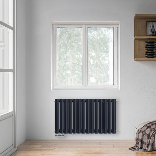 Grzejnik Dekoracyjny - Owalny Podwójny Kolumnowy Antracytowy - 560x826mm, poziomy grzejnik dekoracyjny na ścianie firmy Heissmann