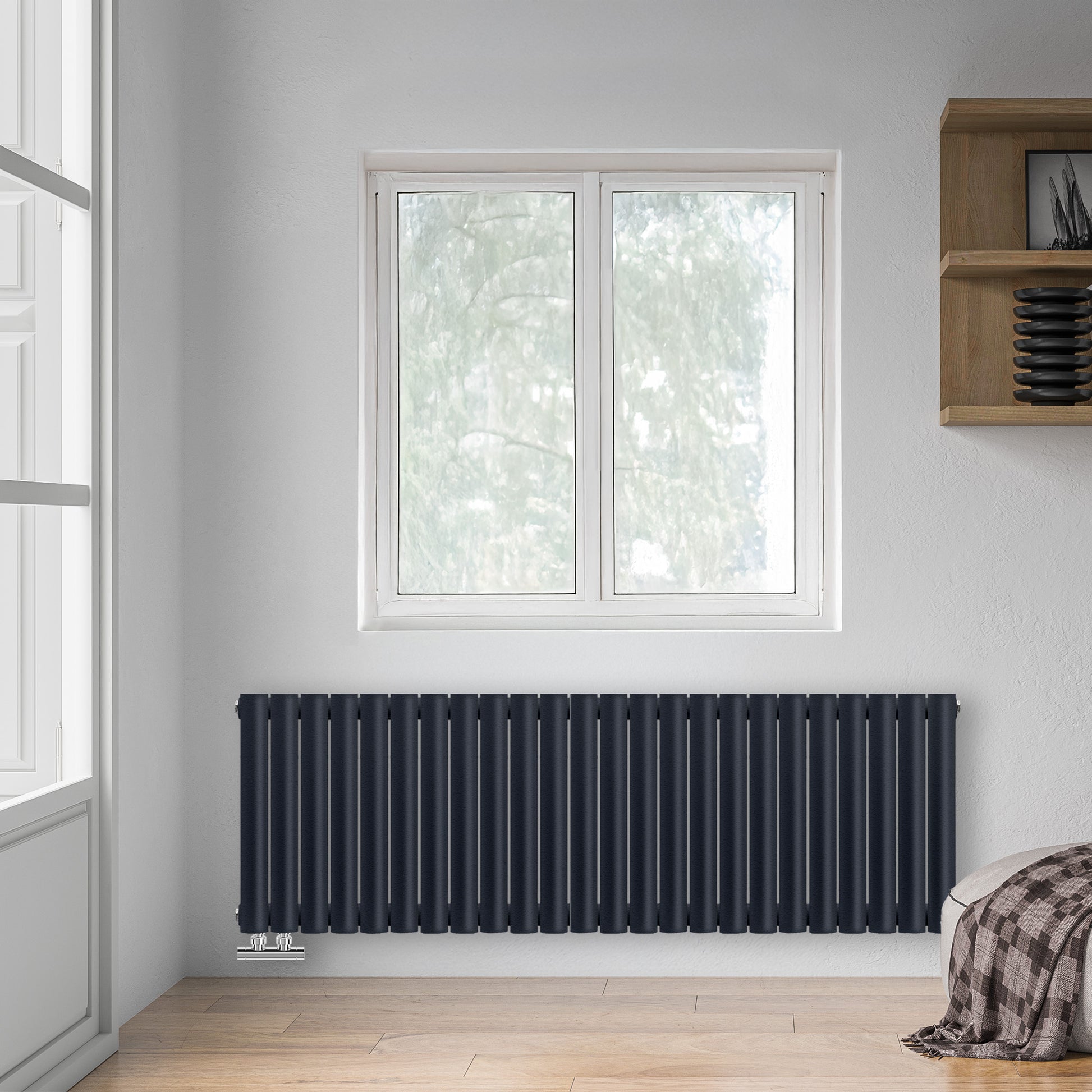 Grzejnik Dekoracyjny - Owalny Podwójny Kolumnowy Antracytowy - 560x1416mm, poziomy grzejnik dekoracyjny na ścianie firmy Heissmann