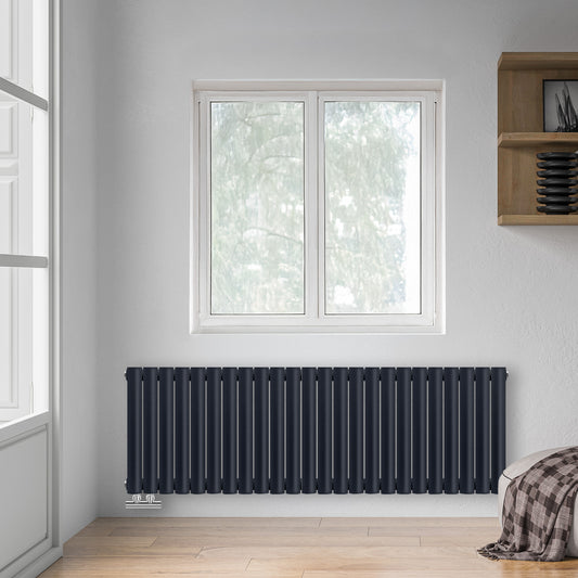 Grzejnik Dekoracyjny - Owalny Podwójny Kolumnowy Antracytowy - 560x1416mm, poziomy grzejnik dekoracyjny na ścianie firmy Heissmann