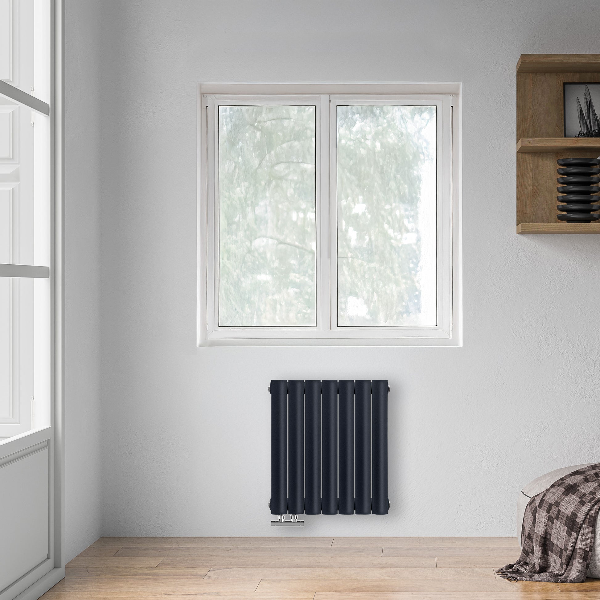 Grzejnik Dekoracyjny - Owalny Podwójny Kolumnowy Antracytowy - 560x410mm, poziomy grzejnik dekoracyjny na ścianie firmy Heissmann