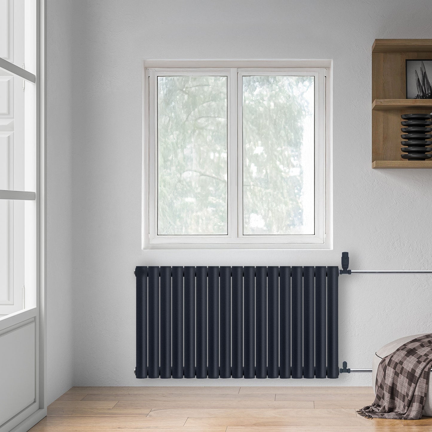 Grzejnik Dekoracyjny - Owalny Podwójny Kolumnowy Antracytowy - 660x1003mm, poziomy grzejnik w sypialni firmy Heissmann