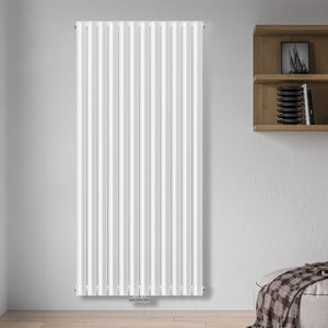Grzejnik Dekoracyjny Pionowy - Owalny Podwójny Kolumnowy Biały - 1800x708mm, grzejnik w sypialni firmy Heissmann