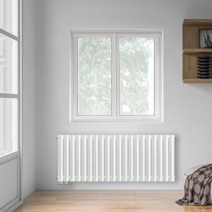 Grzejnik Dekoracyjny - Owalny Podwójny Kolumnowy Biały - 560x1180mm, poziomy grzejnik w sypialni firmy Heissmann