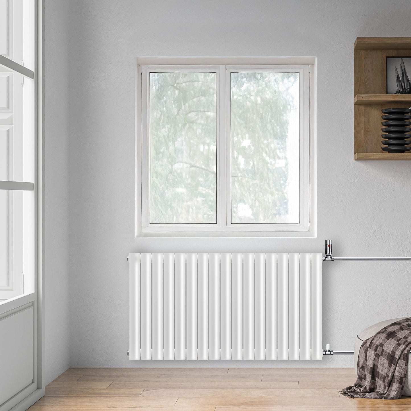 Grzejnik Dekoracyjny - Owalny Podwójny Kolumnowy Biały - 660x1003mm, poziomy grzejnik w sypialni firmy Heissmann