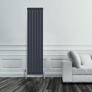 Grzejnik Pionowy Ozdobny - Podwójny Panelowy Antracytowy - 1800x420mm, Pionowy grzejnik dekoracyjny na ścianie - Heissmann