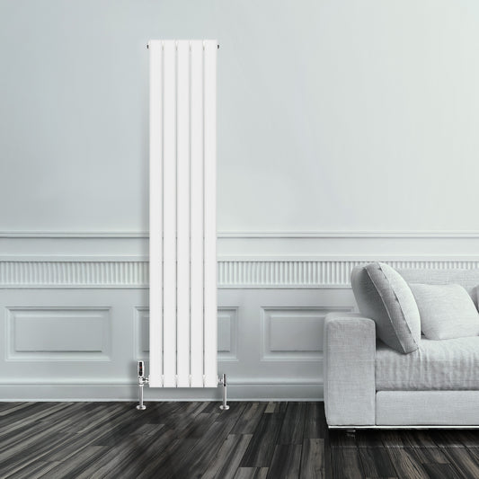 Grzejnik Pionowy Ozdobny - Podwójny Panelowy Biały - 1800x350mm, Pionowy grzejnik dekoracyjny na ścianie - Heissmann