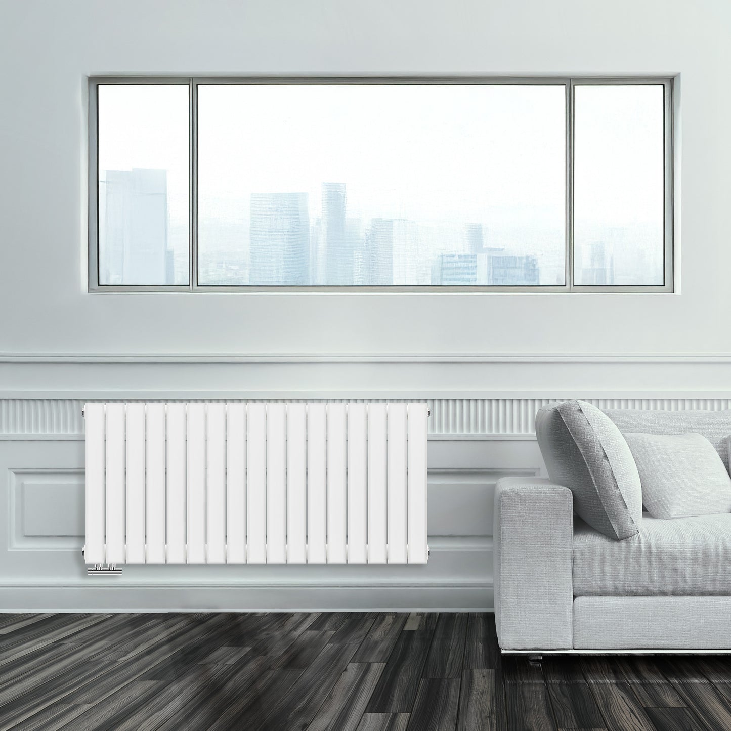 Grzejnik Ozdobny - Podwójny Panelowy Biały - 560x1190mm, poziomy grzejnik dekoracyjny na ścianie firmy Heissmann