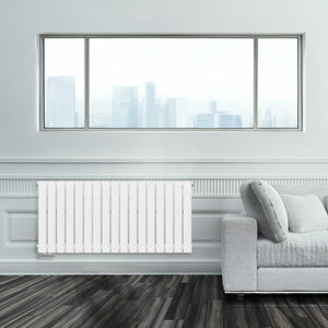 Grzejnik Ozdobny - Podwójny Panelowy Biały - 560x1190mm, poziomy grzejnik dekoracyjny na ścianie firmy Heissmann
