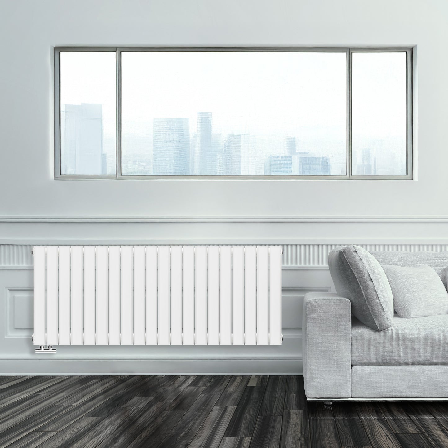 Grzejnik Ozdobny - Podwójny Panelowy Biały - 560x1400mm, poziomy grzejnik dekoracyjny na ścianie firmy Heissmann