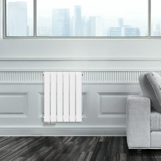Grzejnik Ozdobny - Podwójny Panelowy Biały - 560x420mm, Designerski grzejnik w nowoczesnym salonie firmy Heissmann
