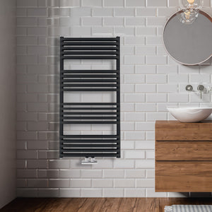 Grzejnik Łazienkowy - Podwójny Czarny - 1000x500mm, Designerski grzejnik we współczesnej łazience firmy Heissmann
