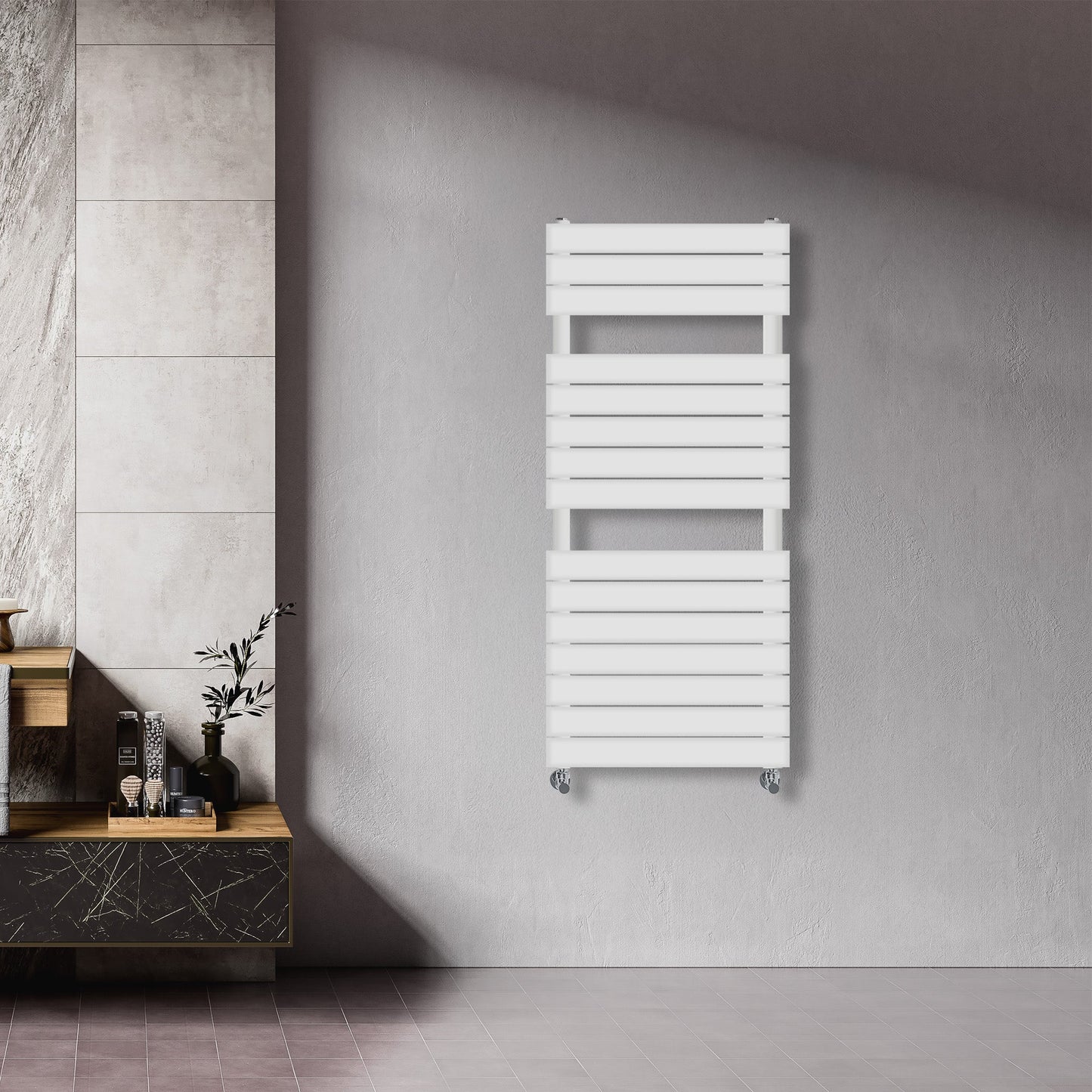 Grzejnik Łazienkowy Nowoczesny - Biały - 1156x500mm, Designerski grzejnik we współczesnej łazience firmy Heissmann