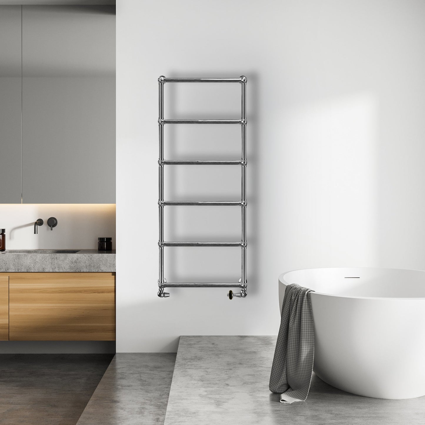 Grzejnik Łazienkowy Tradycyjny Dekoracyjny - Chrom - 1550x600mm, w nowoczesnej łazience