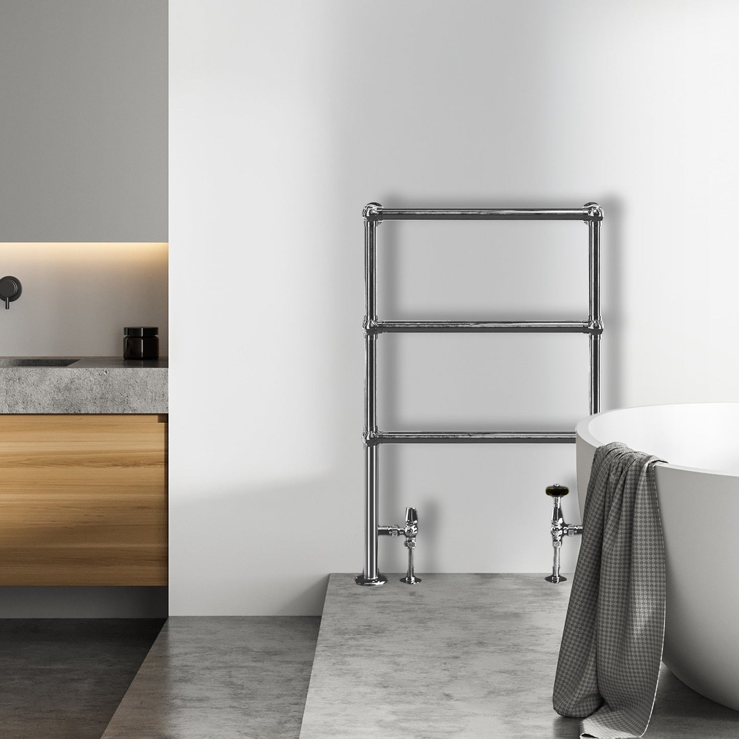 Grzejnik Łazienkowy Tradycyjny Dekoracyjny - Chrom - 966x673mm, w nowoczesnej łazience