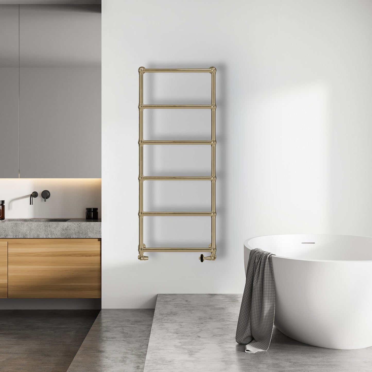 Grzejnik Łazienkowy Tradycyjny Dekoracyjny - Szczotkowane złoto - 1550x600mm, w nowoczesnej łazience