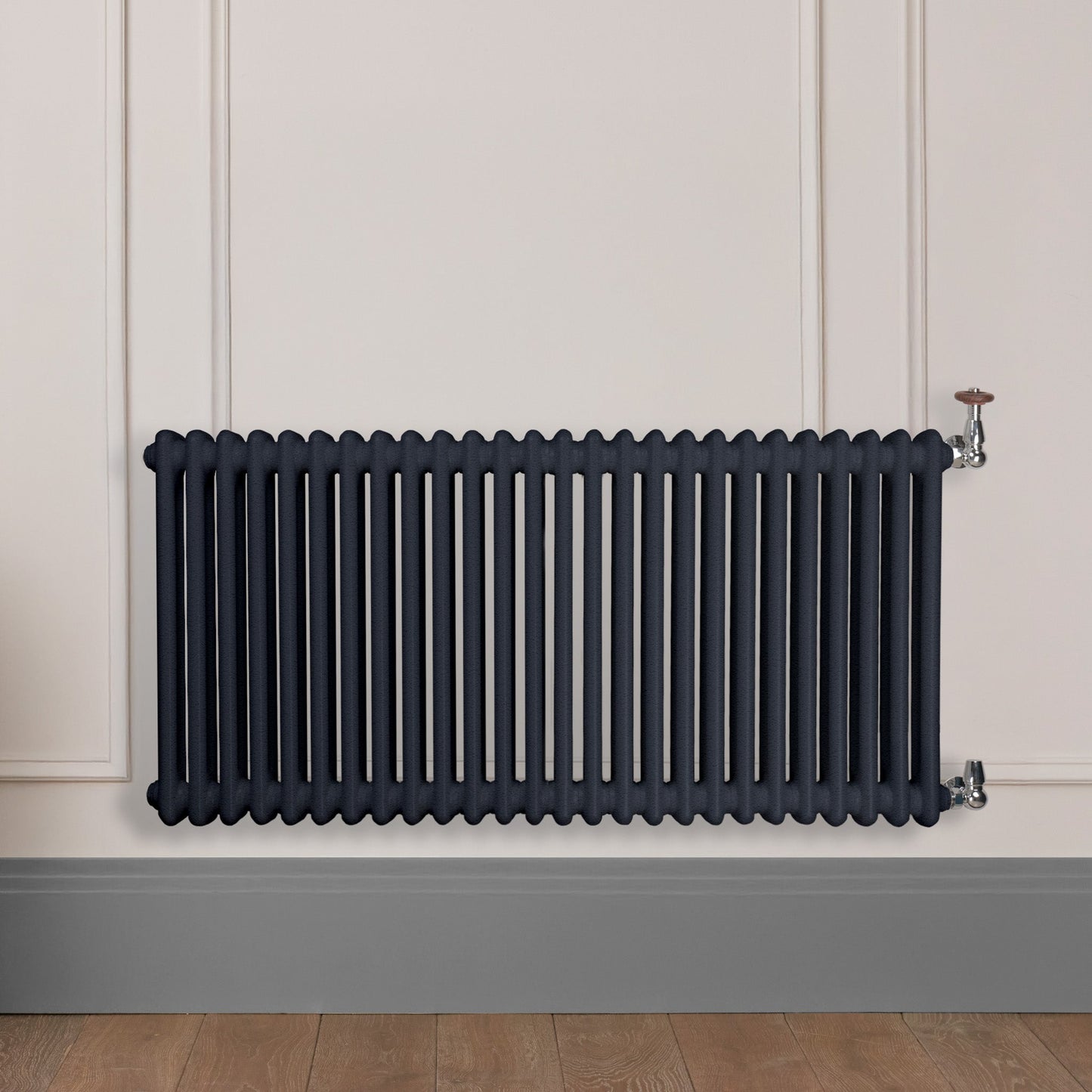 Grzejnik Dekoracyjny Żeberkowy - 2 Kolumnowy Antracytowy - 576x1190mm, poziomy grzejnik dekoracyjny w ścianie panelowej