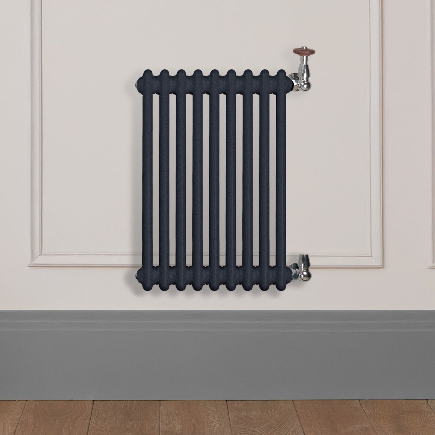 Grzejnik Dekoracyjny Żeberkowy - 2 Kolumnowy Antracytowy - 576x425mm, poziomy grzejnik dekoracyjny w ścianie panelowej