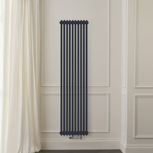Grzejnik Dekoracyjny Pionowy - 3 Kolumnowy Szary - 1800x470mm, Designerski grzejnik na ścianie wyłożonej panelami Empire