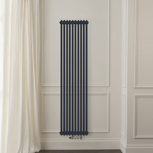Grzejnik Dekoracyjny Pionowy - 3 Kolumnowy Szary - 1800x470mm, Designerski grzejnik na ścianie wyłożonej panelami Empire