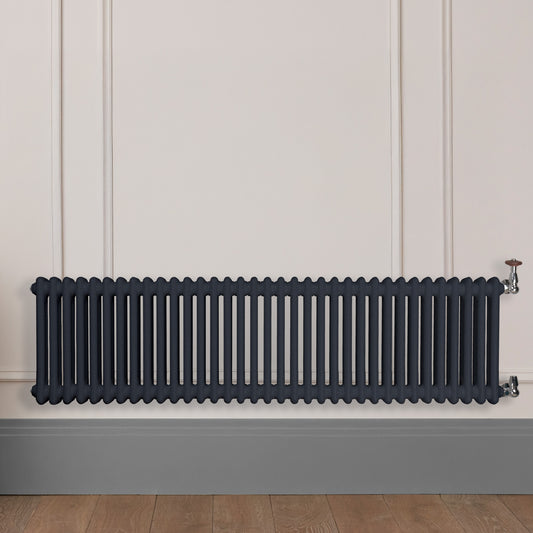 Grzejnik Dekoracyjny Żeberkowy - 3 Kolumnowy Szary - 426x1595mm, Designerski grzejnik na ścianie wyłożonej panelami Empire