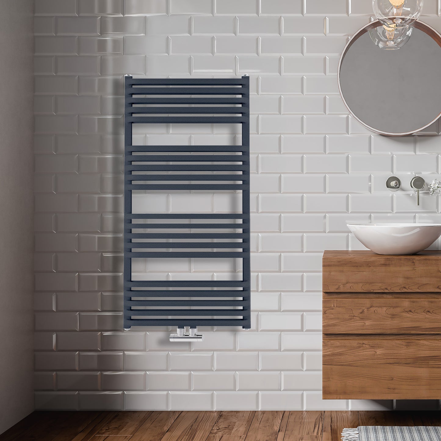 Grzejnik Łazienkowy - Podwójny Antracyt - 1000x500mm, Designerski grzejnik we współczesnej łazience firmy Heissmann