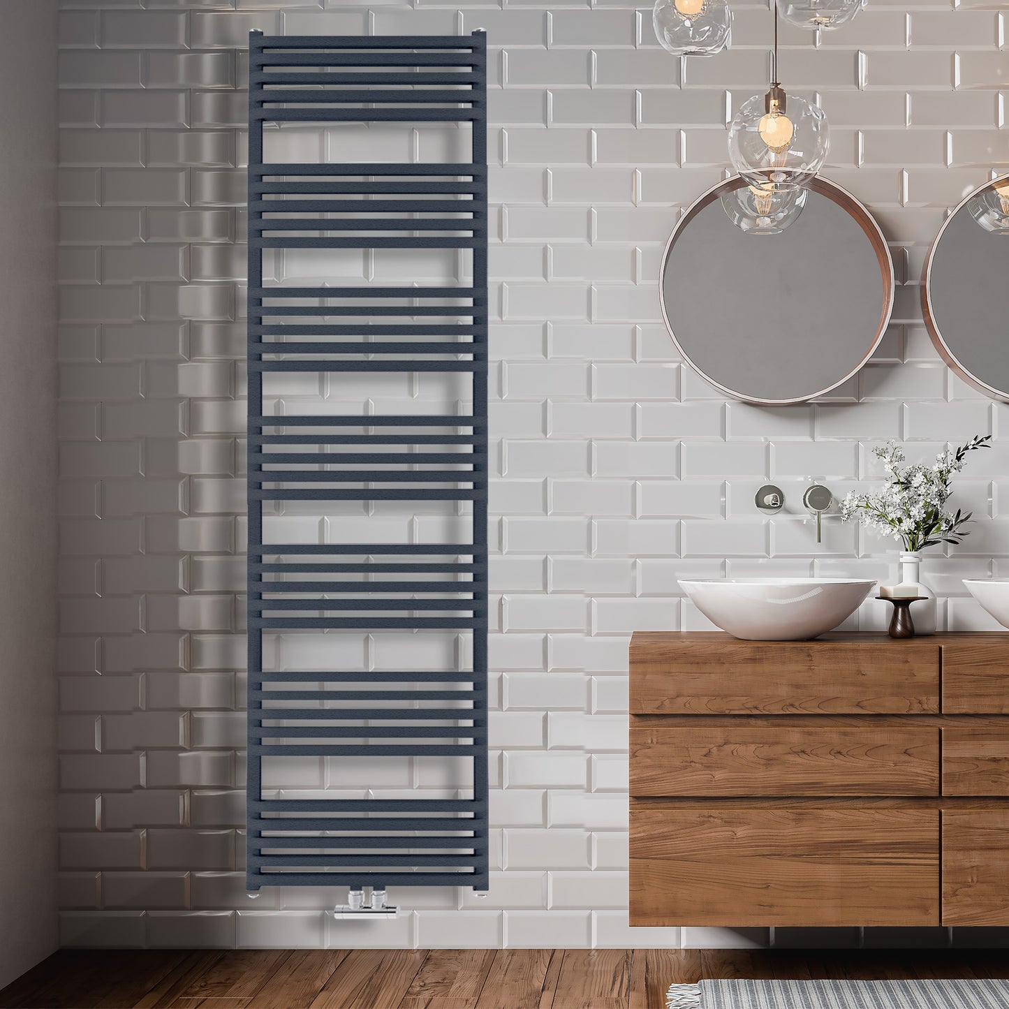 Grzejnik Łazienkowy - Podwójny Antracyt - 1800x500mm, Designerski grzejnik we współczesnej łazience firmy Heissmann